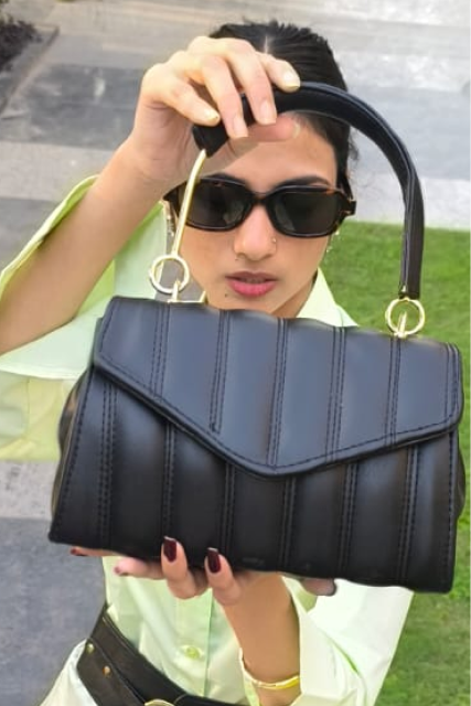 Women’s Black Quilted Flap Handbag